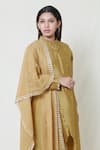 Buy_Brij_Gold Chanderi Band Collar Embroidered Kurta Pant Set _Online_at_Aza_Fashions
