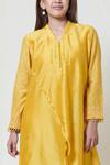Brij_Yellow Chanderi Band Collar Embroidered Kurta Pant Set _Online_at_Aza_Fashions