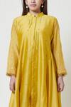 Buy_Brij_Yellow Chanderi Band Collar Embroidered Kurta Pant Set _Online_at_Aza_Fashions