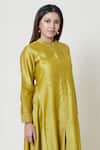 Buy_Brij_Green Chanderi, Spun Silk Band Collar Embroidered Kurta Pant Set _Online_at_Aza_Fashions