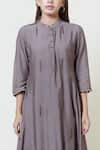 Buy_Brij_Grey Spun Silk Band Collar Embroidered Kurta Palazzo Set _Online_at_Aza_Fashions