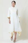 Buy_Brij_White Kora Chanderi, Mulmul Band Collar Embroidered Midi Dress _at_Aza_Fashions