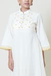 Buy_Brij_White Kora Chanderi, Mulmul Band Collar Embroidered Midi Dress _Online_at_Aza_Fashions