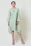Buy_Brij_Green Kora Chanderi, Mulmul Round Embroidered Short Dress _Online_at_Aza_Fashions
