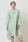 Buy_Brij_Green Kora Chanderi, Mulmul Round Embroidered Short Dress _at_Aza_Fashions