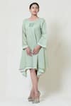 Brij_Green Kora Chanderi, Mulmul Round Embroidered Short Dress _Online_at_Aza_Fashions