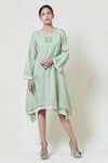 Shop_Brij_Green Kora Chanderi, Mulmul Round Embroidered Short Dress _at_Aza_Fashions