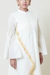 Buy_Brij_White Kora Chanderi Band Collar Embroidered Kurta _Online_at_Aza_Fashions