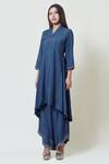 Shop_Brij_Blue Spun Silk V Neck Embroidered Kurta Palazzo Set _at_Aza_Fashions