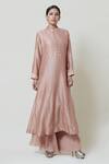 Buy_Brij_Pink Chanderi Band Collar Kurta Palazzo Set _at_Aza_Fashions