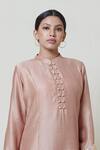 Buy_Brij_Pink Chanderi Band Collar Kurta Palazzo Set _Online_at_Aza_Fashions