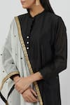 Buy_Brij_Black Chanderi Embroidery Band Collar Straight Kurta Set _Online_at_Aza_Fashions