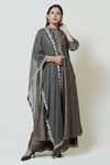 Buy_Brij_Grey Chanderi Band Collar Kurta Palazzo Set _at_Aza_Fashions