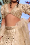 Buy_Gopi Vaid_White Tussar Embroidery V Neck Bridal Lehenga Set _Online_at_Aza_Fashions