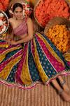 Buy_Gopi Vaid_Multi Color Cotton Silk Marigold Lehenga And One Shoulder Bustier Set_at_Aza_Fashions