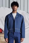 Buy_Leh Studios_Blue Handloom Cotton Denim Jacket  _at_Aza_Fashions