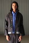 Buy_Leh Studios_Black Handloom Cotton Denim Jacket_at_Aza_Fashions