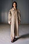 Buy_Leh Studios_Beige Canvas Linen Shirt Collar Jacket Dress _at_Aza_Fashions