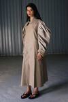 Buy_Leh Studios_Beige Canvas Linen Shirt Collar Jacket Dress _Online_at_Aza_Fashions