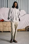 Leh Studios_White Terry Knit Mandarin Collar Jacket _Online_at_Aza_Fashions