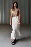 Buy_Leh Studios_White Cotton Gabardine Panelled Skirt_at_Aza_Fashions