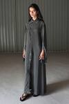 Buy_Leh Studios_Grey Sandwashed Silk Shirt Collar Upcycled Dress_at_Aza_Fashions