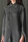 Buy_Leh Studios_Grey Sandwashed Silk Shirt Collar Upcycled Dress_Online_at_Aza_Fashions
