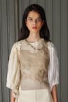 Buy_Leh Studios_Beige Canvas Linen V Neck Top _at_Aza_Fashions
