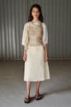 Shop_Leh Studios_Beige Canvas Linen V Neck Top _at_Aza_Fashions