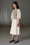 Leh Studios_Beige Canvas Linen V Neck Top _Online_at_Aza_Fashions