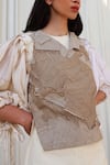 Buy_Leh Studios_Beige Canvas Linen V Neck Top _Online_at_Aza_Fashions