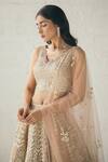 Studio Iris India_Beige Organza V Neck Embroidered Bridal Lehenga Set_Online_at_Aza_Fashions