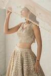 Buy_Studio Iris India_Beige Organza V Neck Embroidered Bridal Lehenga Set_Online_at_Aza_Fashions