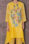 Shop_Oja_Yellow Kurta Handloom Tissue Silk, Pant Linen Satin Floral Applique And Set _at_Aza_Fashions