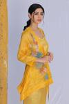 Shop_Oja_Yellow Bustier Linen Satin, Jacket Handloom Tissue Silk, Applique And Set _at_Aza_Fashions