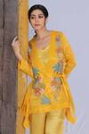 Oja_Yellow Bustier Linen Satin, Jacket Handloom Tissue Silk, Applique And Set _Online_at_Aza_Fashions