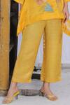 Buy_Oja_Yellow Bustier Linen Satin, Jacket Handloom Tissue Silk, Applique And Set _Online_at_Aza_Fashions
