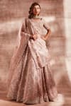 Buy_Studio Iris India_Pink Organza Leaf Neck Embroidered Bridal Lehenga Set_at_Aza_Fashions
