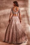 Shop_Studio Iris India_Pink Organza Leaf Neck Embroidered Bridal Lehenga Set_at_Aza_Fashions