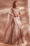 Studio Iris India_Pink Organza Leaf Neck Embroidered Bridal Lehenga Set_Online_at_Aza_Fashions