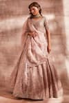 Buy_Studio Iris India_Pink Organza Leaf Neck Embroidered Bridal Lehenga Set_Online_at_Aza_Fashions