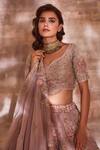 Studio Iris India_Pink Organza Leaf Neck Embroidered Bridal Lehenga Set_at_Aza_Fashions