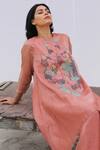 Oja_Pink Pant Linen Satin, Tunic Handloom Tissue Silk Floral Round And Set _Online_at_Aza_Fashions