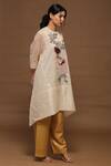 Shop_Oja_White Kurta And Stole Handloom Tissue Silk, Pant Linen Satin Floral Round & Set _at_Aza_Fashions