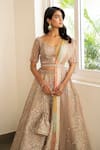Buy_Studio Iris India_Multi Color Organza Embroidery V Neck Bridal Lehenga Set _at_Aza_Fashions
