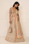 Shop_Studio Iris India_Multi Color Organza Embroidery V Neck Bridal Lehenga Set _Online_at_Aza_Fashions