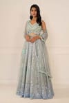 Buy_Studio Iris India_Blue Organza Embroidery V Neck Bridal Lehenga Set _at_Aza_Fashions