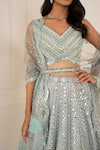 Buy_Studio Iris India_Blue Organza Embroidery V Neck Bridal Lehenga Set _Online_at_Aza_Fashions