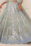 Shop_Studio Iris India_Blue Organza Embroidery V Neck Bridal Lehenga Set _Online_at_Aza_Fashions