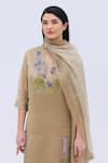 Oja_Brown Kurta And Stole Handloom Tissue Silk Applique Floral V Neck Set _Online_at_Aza_Fashions